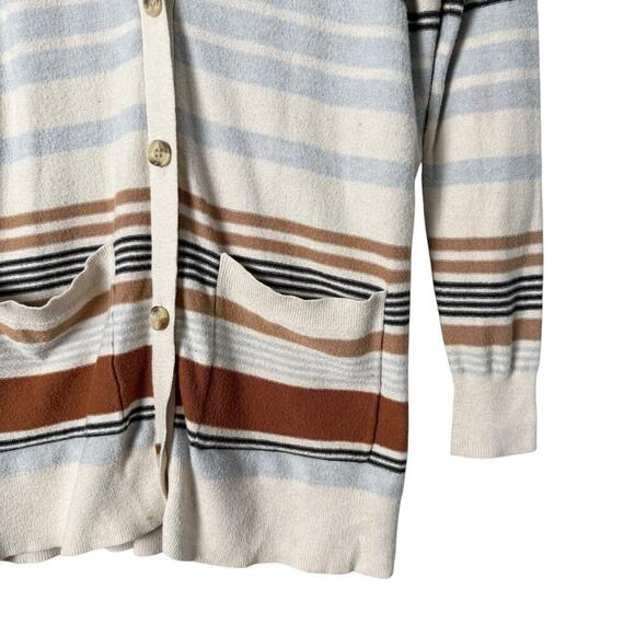 Abercrombie & Fitch Striped Cardigan Grandpacore Sweater‎ Brown Cream Blue, M - Picture 5 of 9
